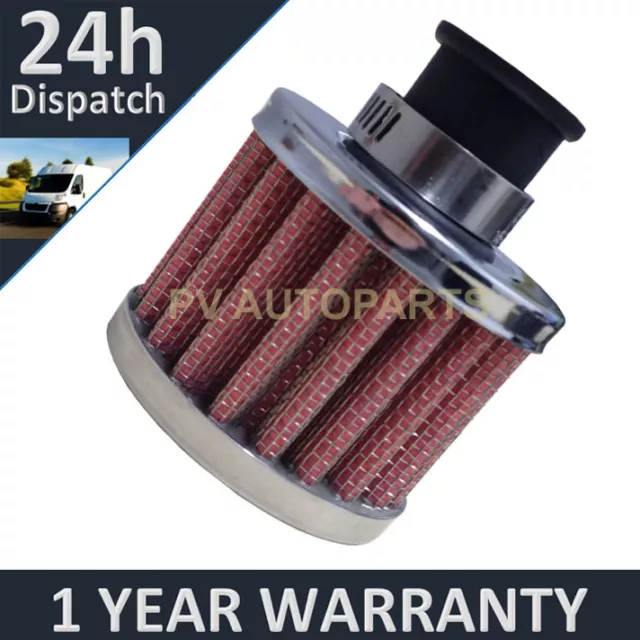 22Mm Air Oil Crank Case Breather Filter Fits Most Vehicles Red & Chrome Round