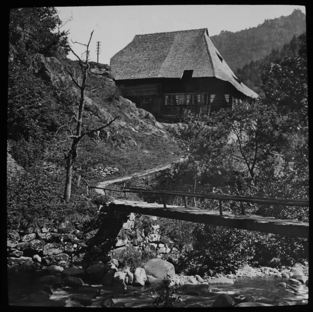 ANTIQUE Magic Lantern Slide TRIBERG BLACK FOREST COTTAGE C1909 PHOTO GERMANY