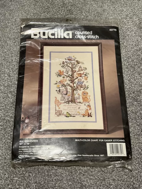Vintage Bucilla Counted Cross Stitch Kit All Creatures Needlecraft