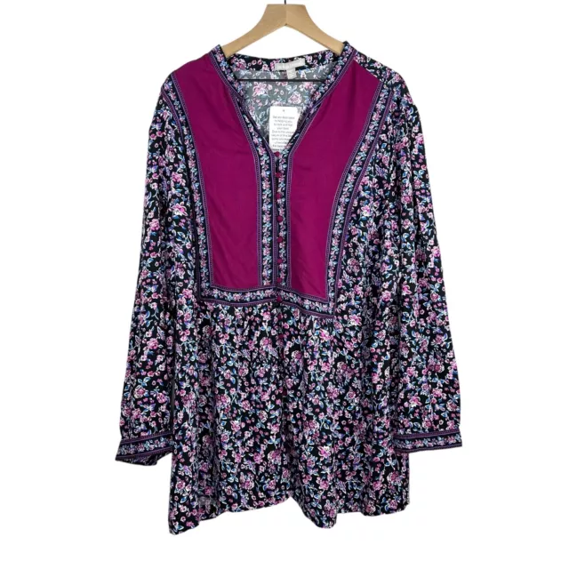 WOMAN WITHIN TOP 2X Floral Tunic Peasant Blouse Bohemian Plus Size NWT ...