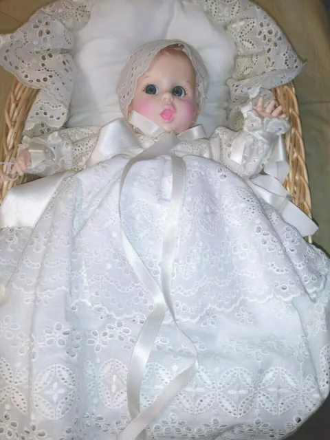 #1 Gerber Christening Baby Doll In Basket-New Tied In Basket With Tag-Mint