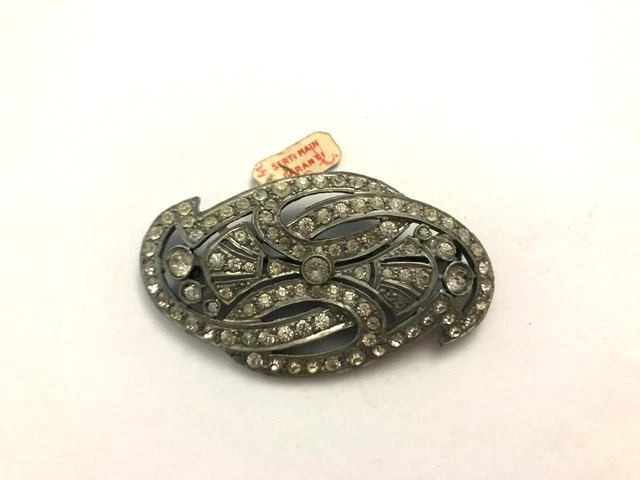 BROCHE ANCIENNE MÉTAL et Strass en Cristal - French Brooch 50's EUR 15,00 - FR