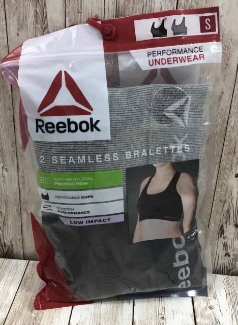 New Reebok Bralettes Small Women’s Seamless Black Gray 2 Low Impact Sports Bra