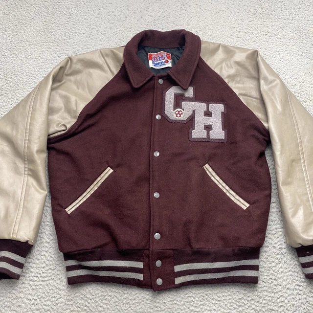 AWARDS USA LETTERMAN Jacket Mens Large Red Brown Wool Highschool 