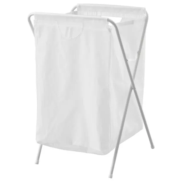 Foldable Washing Linen Clothes Bag with Stand Laundry Hamper Basket White