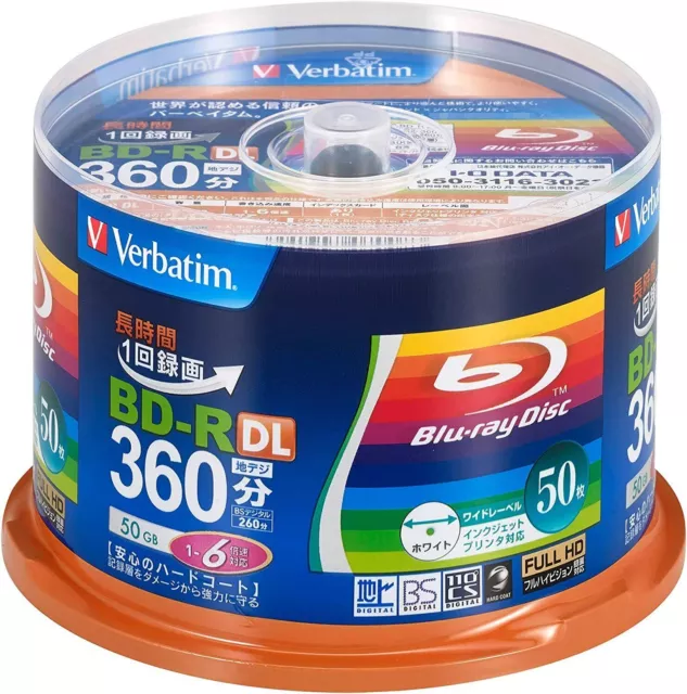 Verbatim Blank Blu-ray BD-R DL 50GB VBR260RP50SV1 50Discs 1-6x New