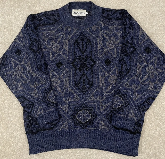 Vintage ALAFOSS Geometric Sweater Mens Medium Navy Blue Pattern Iceland Unisex Vintage ALAFOSS Geometric Sweater Mens Medium Navy Blue Pattern Iceland Unisex