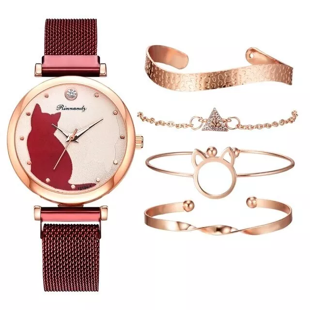 Montre de mode femme Quartz maille mignon chat cadran luxe décontracté 2023 NEUF