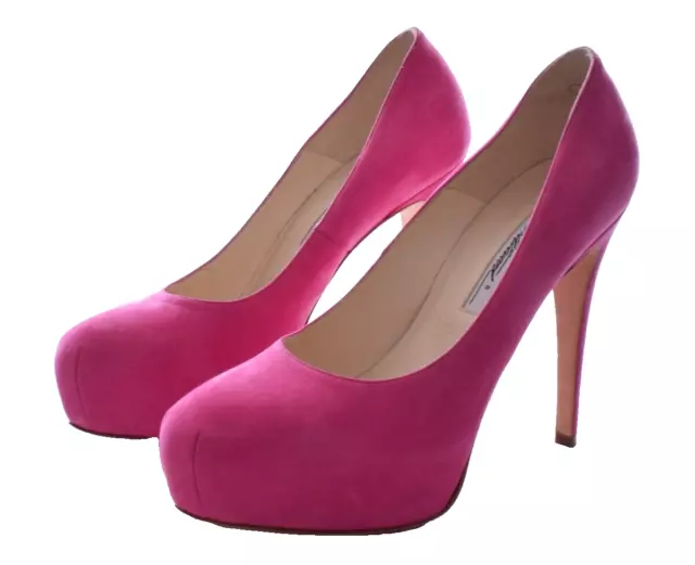 BRIAN ATWOOD Maniac Pink Fuchsia Suede Platform Heel Pumps Size 38.5 EUC