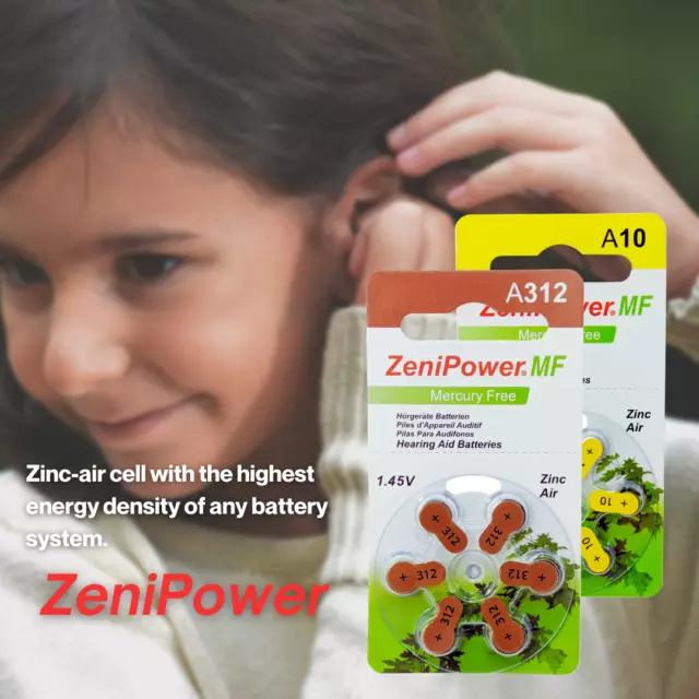 60 ZeniPower Hearing Aid Batteries Size 312 + Free Battery Buddy 3
