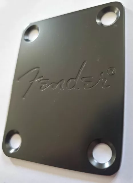 Neck Plate STRAT - Tele - Logo - Black - 4 Screw - Guitar Or Bass