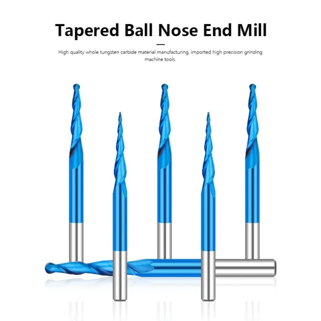 5pcs Tapered Ball Nose End Mill 2-Flute Milling Cutter 1/8''Shank CNC Router Bit