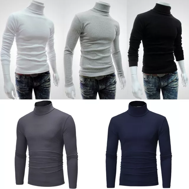 Men's Turtleneck Pullover Long Sleeve Jumper Tops Warm Casual Slim Fit T-Shirts