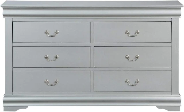Six Drawers Wooden Dresser with Metal Handles, Gray