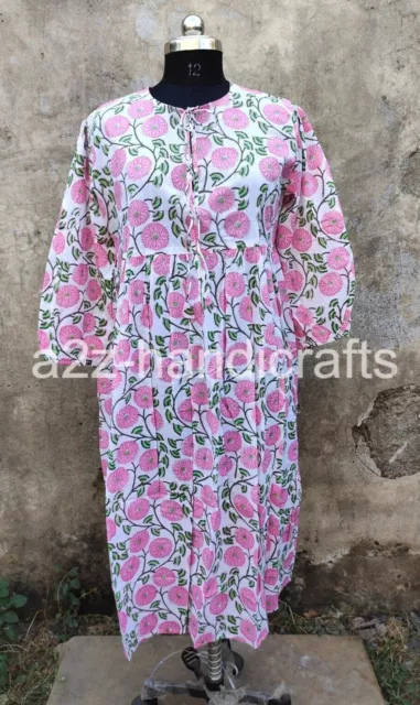 Precioso Vestido de Verano, Algodón, Mano Estampado, Bloque Mujer