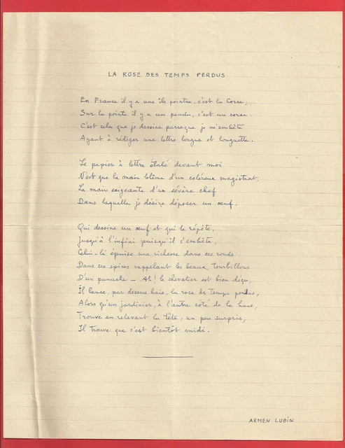 Poème Autographe Signé Jean-Louis Croze - Document Original, 2 Pages, XXe Siècle - Occasion