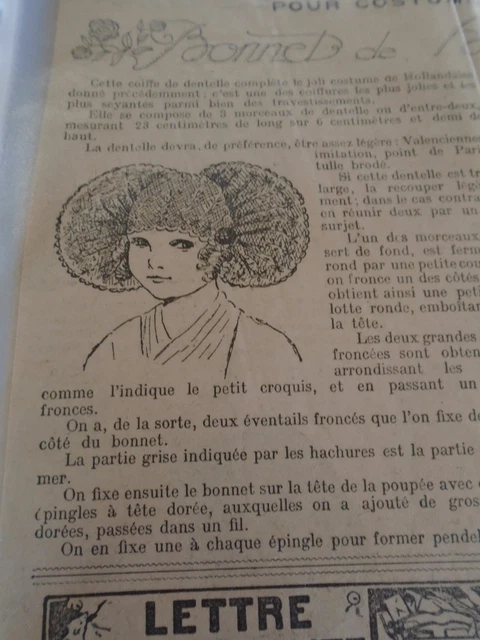 Patron De Couture Ancien N°76 - Reproduction Vintage Pour Poupée De 45cm (Bonnet Et Mules, 1871)