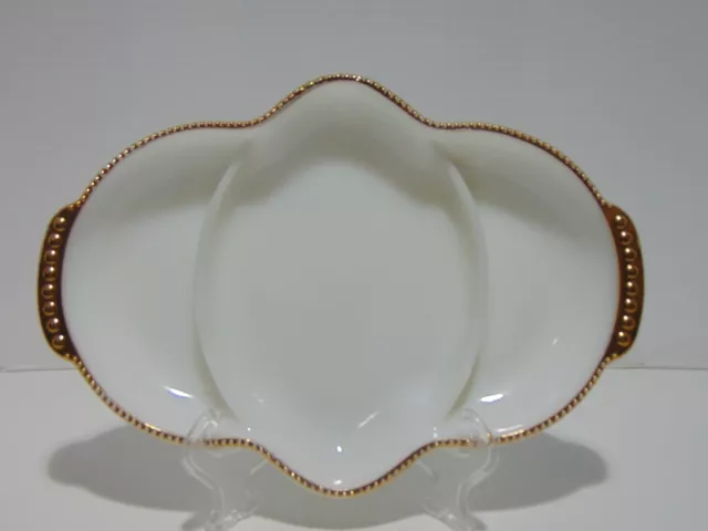 Anchor Hocking Fire King Oven Ware Divided Relish Serving Tray White Gold Rim