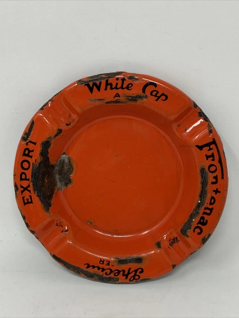 Vintage Enamelware EXPORT White Cap Frontenac Lager ASH TRAY Ashtray