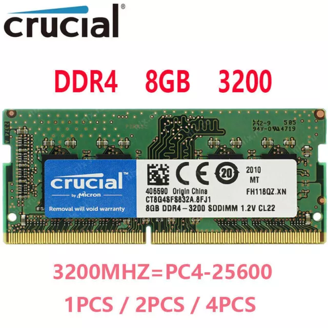 Crucial DDR4 8GB 16GB 32GB 3200 MHZ PC4-25600 Laptop SODIMM Non-ECC 260-Pin 1.2V