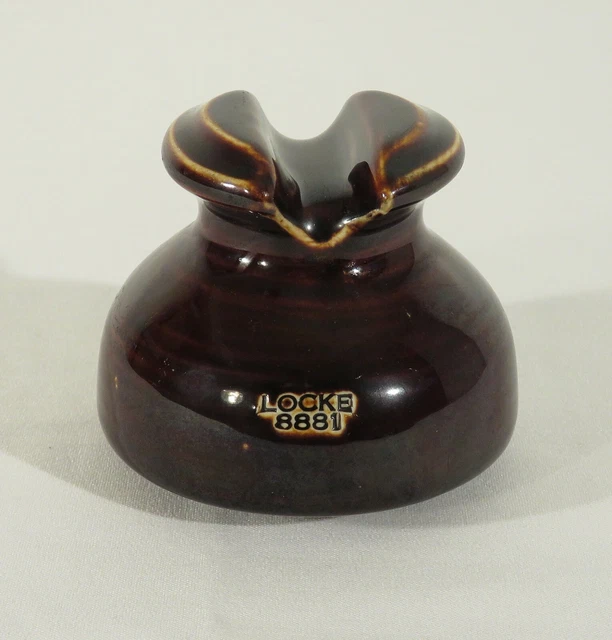 Vintage LOCKE 8881 Brown Glazed Porcelain Insulator Telephone Pole Antique