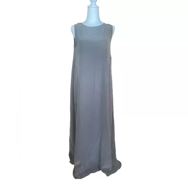 Eileen Fisher 100% Silk Sleeveless Gray Maxi Slip Dress Womens Size Small