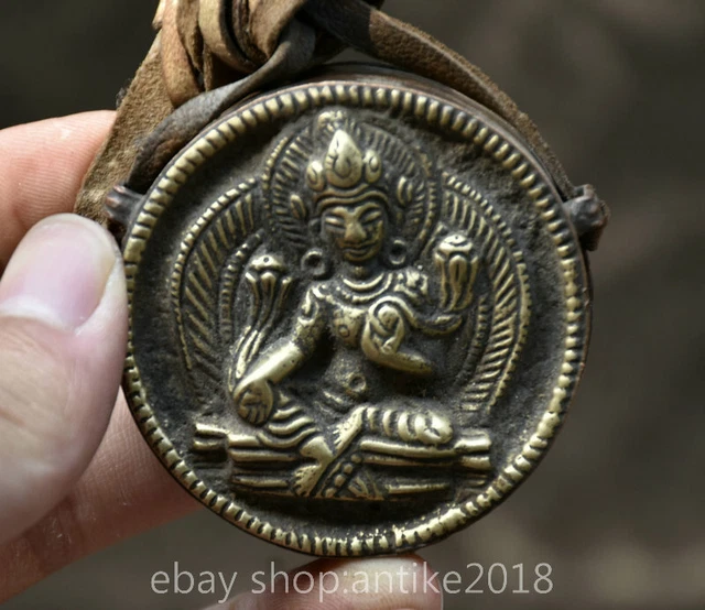 2.2 " Old Tibet Buddhism Bronze Guanyin Kwan-Yin Buddha Ghau Shrine Box