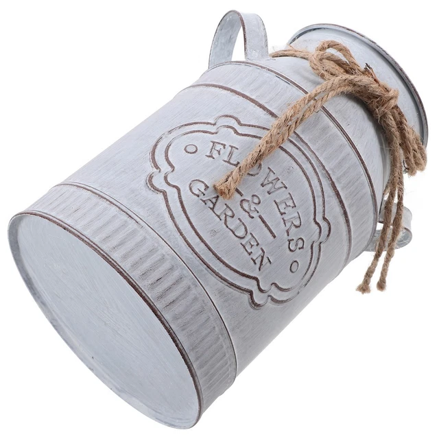 Pot à Lait Ancien En Tôle émaillée, Décor Bateau Et Anse En Bois - Très Bon état
