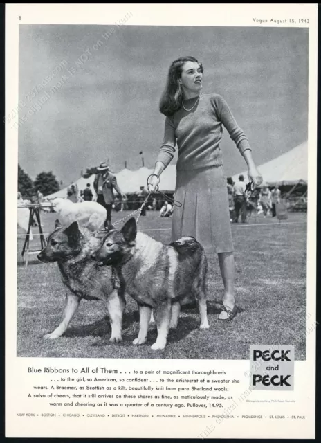 1943 Norwegian Elkhound 2 champ dog photo Peck & Peck fashion vintage print ad