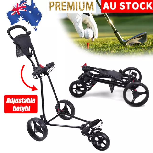 Golf Buggy Trollry Cart 3 Removable Wheel Push Pull Foldable Footbrake Mesh Bag