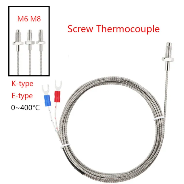 M6 M8 Threaded K-type E-type Thermocouple Temperature Sensor Probe 0.2m-5m Cable