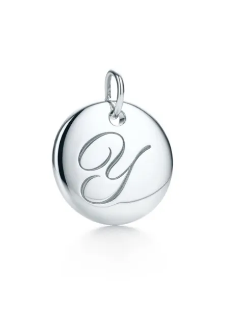 Tiffany & Co Silver Letter Y Alphabet Initial Round Circle Notes Charm / Pendant