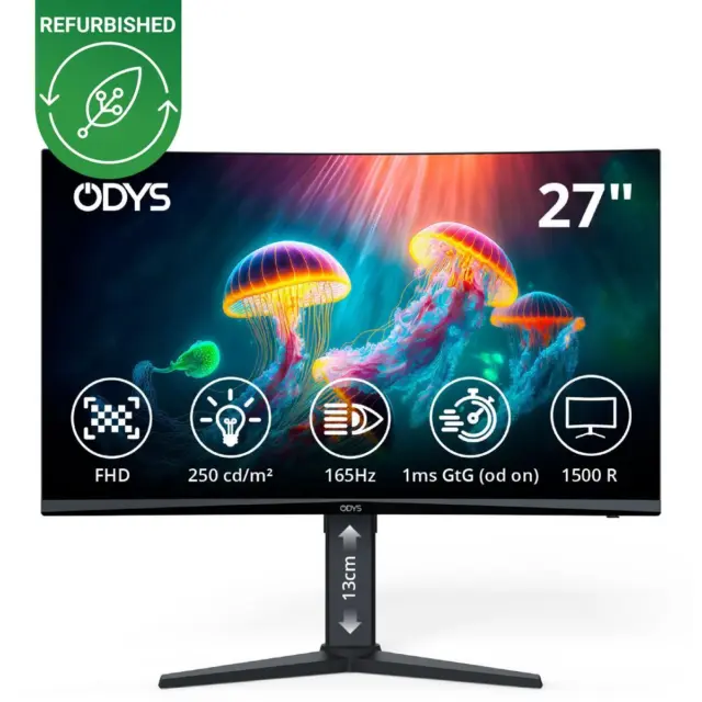 Odys XP27 Vario 27 Zoll Curved Gaming Monitor FHD 165 Hz 2ms Reaktionszeit HDR