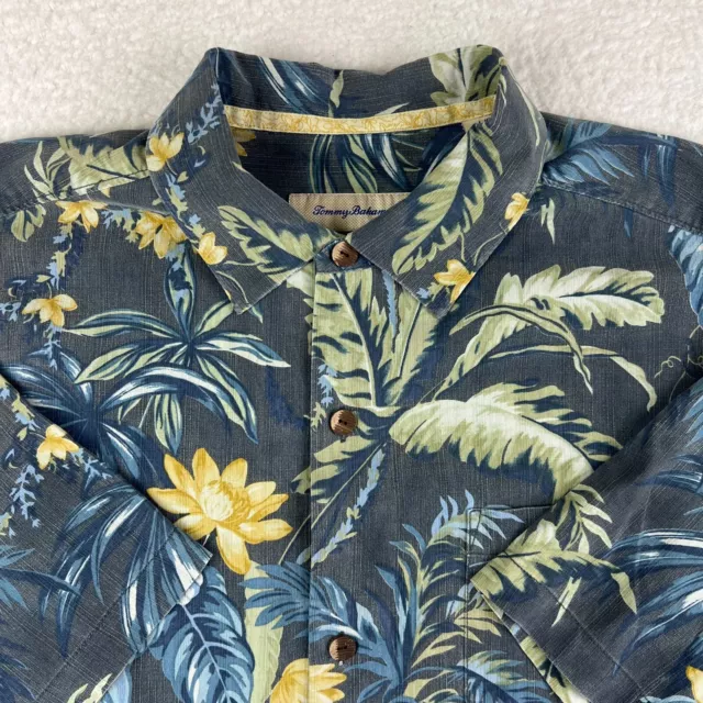 Tommy Bahama Shirt Mens L Original Fit Short Sleeve Blue Floral Silk Hawaiian