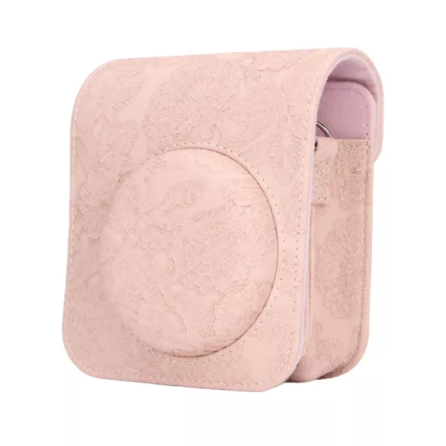(Light Pink Relief)Camera Case 3D Pattern Detachable Shoulder Strap