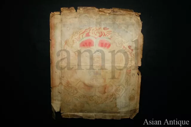 Ancient Mongolian Buddhist Amulet Wooden Print Tsakli Leave Mongolia #6-3997