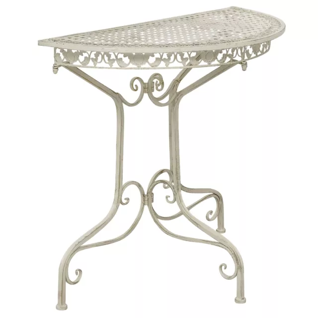 Balkontisch Gartentisch Eisen Tisch creme weiss Antik-Stil halbrund Konsole