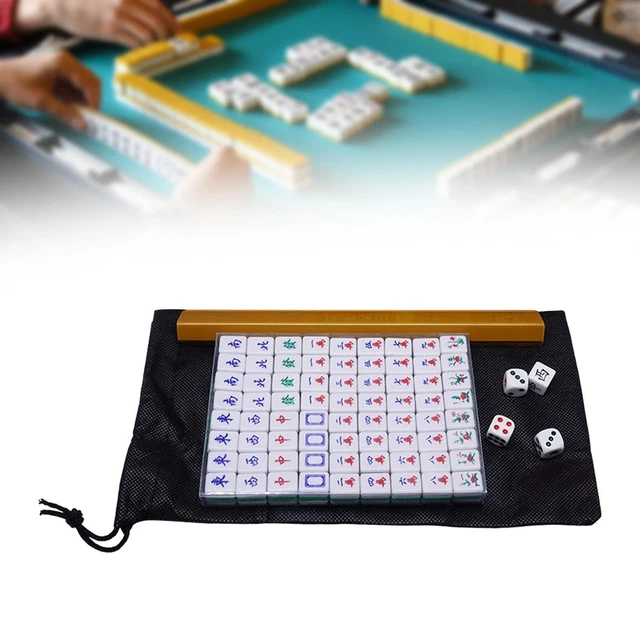 Mini Mahjong Portable – Jeu Traditionnel Chinois Avec étui De Transport, 2 Dés, Motifs Clairs
