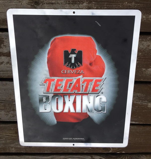 2009 Tecate Boxing Cerveza 14x17"  Beer Bar Display Sign Plastic Mirror