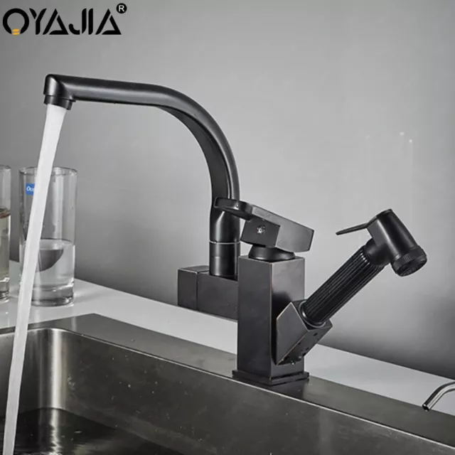 Matt Black Monobloc Kitchen Sink Mixer Tap with Pull Out Hose Spray Single Lever