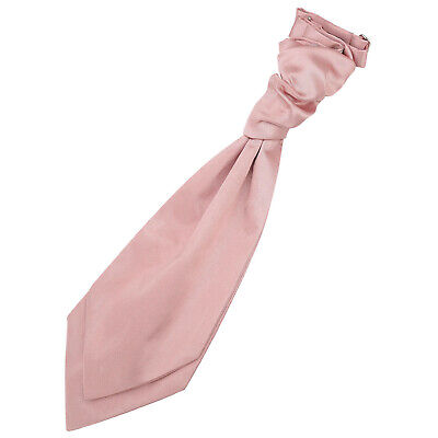 Dusty Pink Boys Satin Plain Solid Pre-Tied Ruche Wedding Cravat by DQT