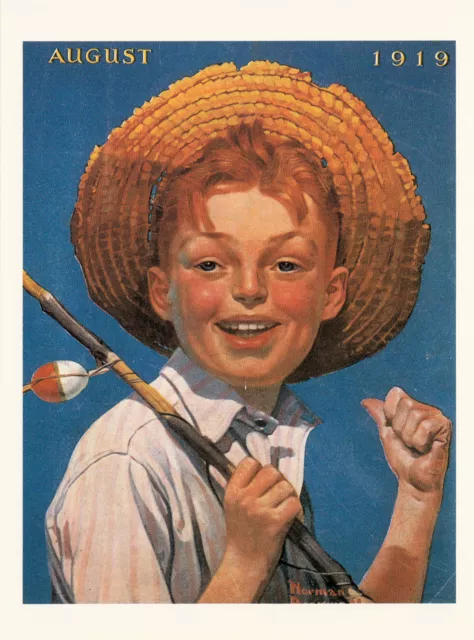 (P033x) Postcard - Norman Rockwell - Boy with Fishing Pole (modern postcard)