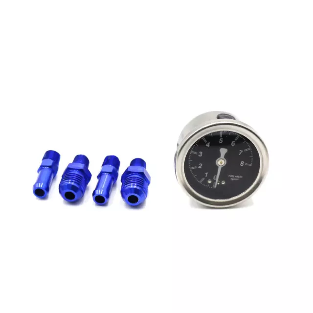 Regulador de presión de combustible de automóvil ajustable de aluminio + medidor + kit de montaje azul 3