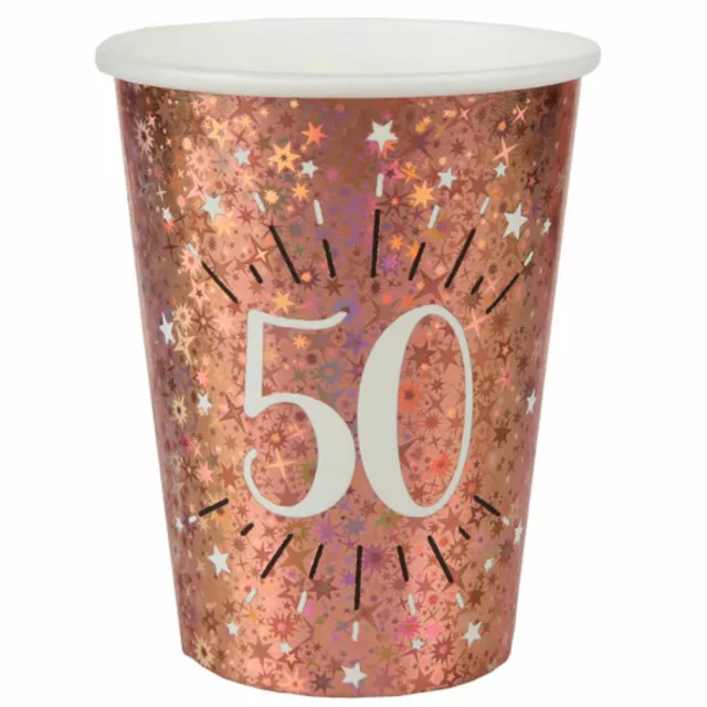 50th Birthday Party Pack | Rose Gold Tableware Plates Napkins Cups x10pc 3