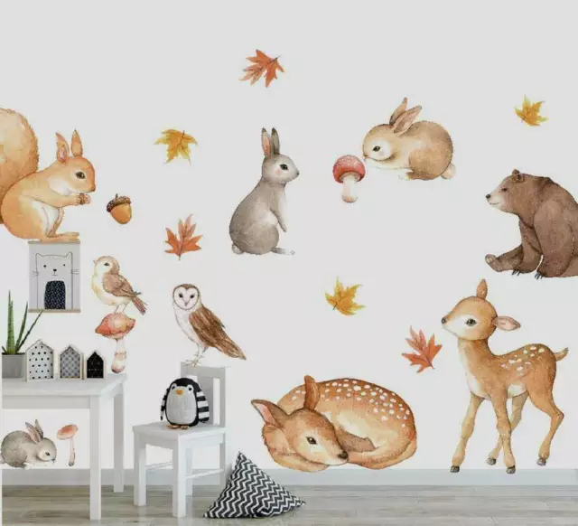 Woodland Animals Wall Sticker Nursery Decor Fox Deer Bear Bird Owl Rabbit Decal