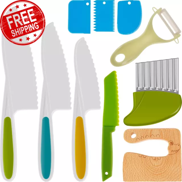  13 Pieces Montessori Kitchen Tools for Toddlers-Kids Cooking  Sets Real-Toddler Safe Knives Set for Real Cooking with Plastic Toddler  Safe Knives Crinkle Cutter Kids Cutting Board: Home & Kitchen