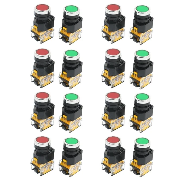 16 pz interruttore pulsante momentaneo montaggio 22 mm 10 A 380 V DPST rosso verde C9V4
