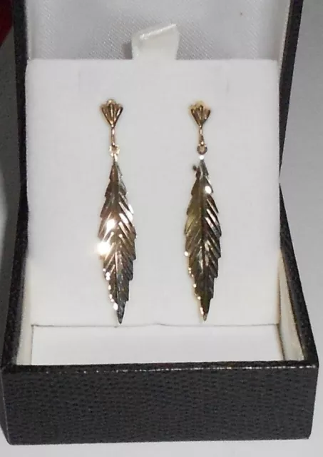 9ct yellow gold leaf drop earrings