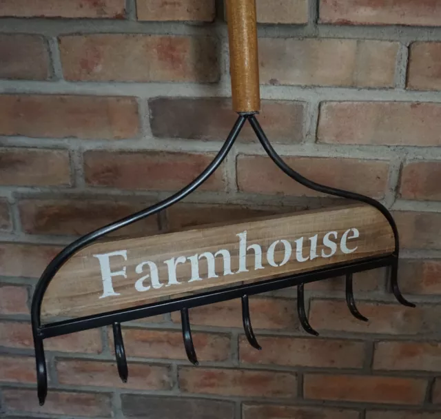 Large Rustic Country Primitive Amish Style Farmhouse Rake 7 Hook Home Decor Sign