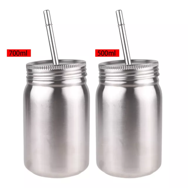 Unbreakable Stainless Steel Single/Double Mason Jar w/Lids+Straws Drink Cup Mug